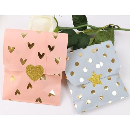 25pcs Wedding Favor Bag Bridal Shower Party Wedding Birthday Anniversary Favor Candy Gift Paper Bags Pink and Gold Foil Heart