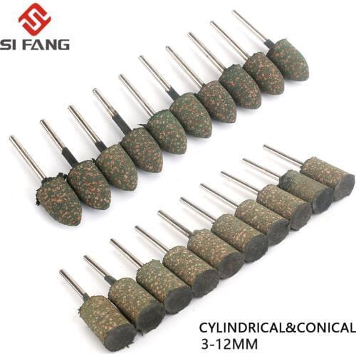 30pieces 3-12mm 3mm Shaft Mounted Rubber with Abrasive Grinding Head for Mold Fine polishing Dremel Rotary Tools Two shapes