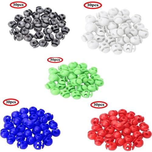 30 Plastic Toggles Double-Hole Spring Drawstring Rope Cord Locks DIY Shoelaces Luggage Lanyard Sliding Stoppers Fasten Ball Ends