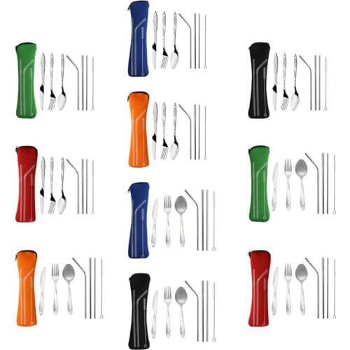 8pcs Portable Stainless Steel Cutlery Set Tableware Dinnerware Spoon Fork Knife Travel Camp Kitchen Accessories For Home Outdoor