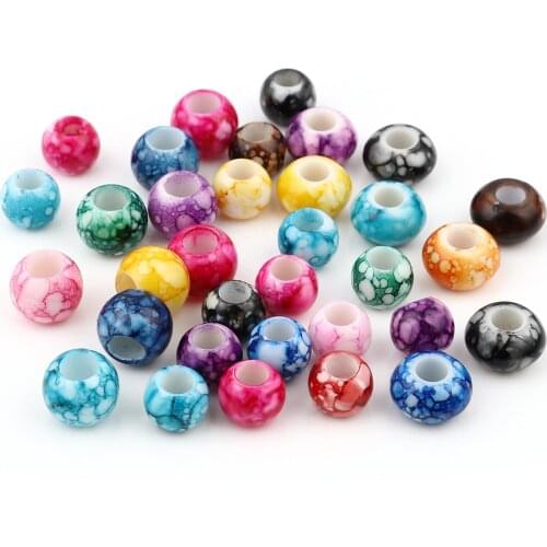 12 14 15mm Acrylic Beads Round At Random Color Large Hole Loose Beads DIY Making Bracelets Necklace Jewelry Findings,100PCs