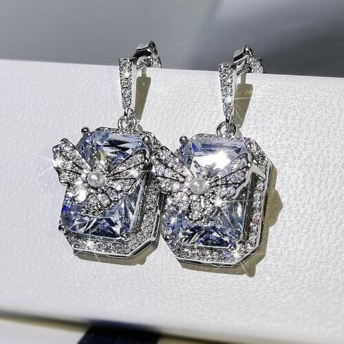 Diamond 925 Silver Earring Women Punk Blue Wedding Fine Jewelry Trendy Butterfly Gold Earrings Feather Anniversary Gift Luxury