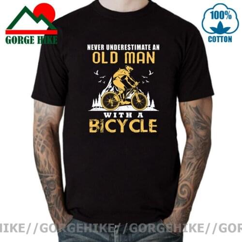 Funny Never Underestimate An Old Man with Bicycle T-shirt MTB Mountain Biking Dad Birthday Gift T Shirt men Cycling Bike T-shirt