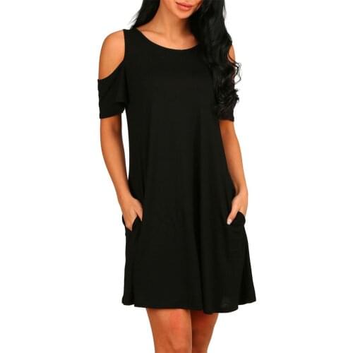 Hillsionly Plus Size Summe Fashion Womens Solid Black Color Relaxed Strapless Pockets Short-Sleeved Dress For Women 2021