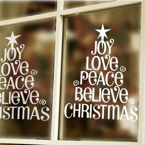 Joy Love Peace blieve christmas happy new year tree window glass decoration wall stickers xmas39 decals