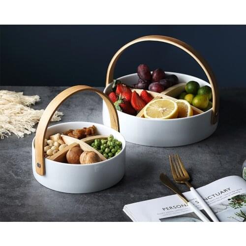Nordic Style Ceramic Fruit Plate Platter Dessert Dried Fruit Snack Plate Compartment Candy Snack Basket Living Room Luxury Home