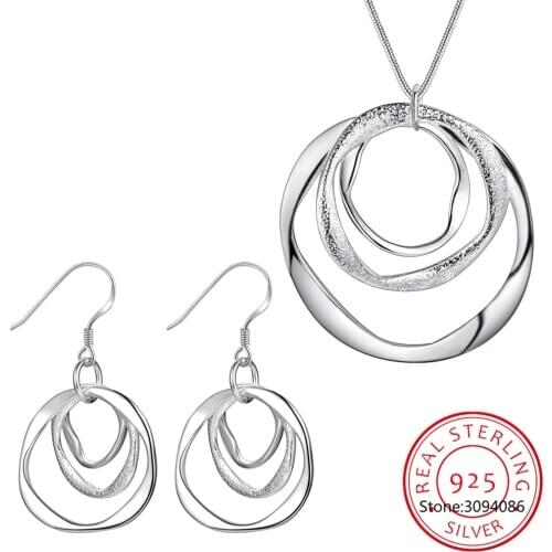 925 Sterling Silver Jewelry Set 3-circle Earrings Geometric Choker Necklaces Jewelry Sets for Women Statement Pendientes Brincos