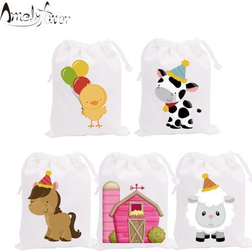 Animals Theme Party Favor Bags Candy Bags New Farm Animals Theme Gifts Bags Animals Kids Birthday Favor Bags Party Supplies 5PCS