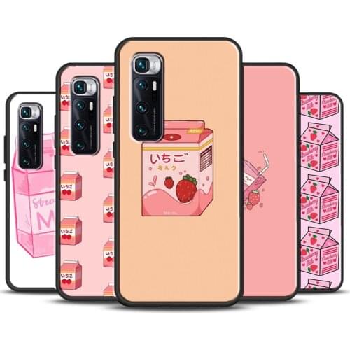 Cute pink strawberry milk Cover For POCO X3 F2 F3 M3 Pro Phone Case For Xiaomi Mi 11 Ultra Mi Note 10 Lite 10T Pro