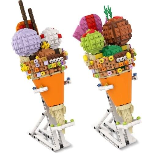 MOC Strawberry Chocolate Ice Cream Summer Building Block Bricks Sets Design Model City Toys For Childrens Education Toys Gifts