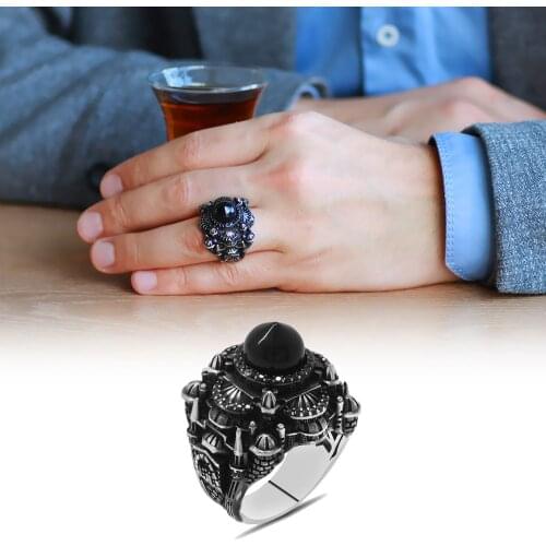 Aya Sofia 925 Sterling Silver Ring for Men Zircon Stone Jewelry Fashion Vintage Gift Onyx Aqeq Mens Rings All Size