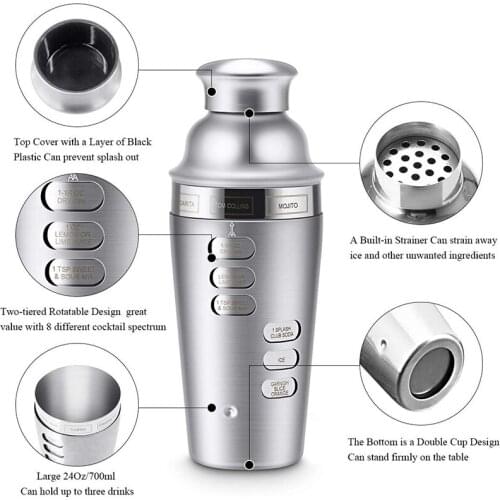 LBER Cocktail Making Set,Cocktail Set with Boston Cocktail Shaker Rotation Recipe Guide Bar Bartender Tool Kit Built-In Strainer