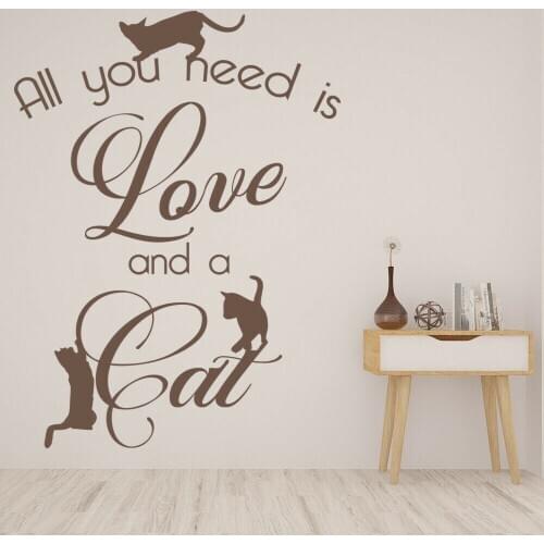 Pet Cats Wall Decal All You Need is Love And Cat Quote Lettering Vinyl Window Stickers Pets Shop Bedroom Home Decor Mural Q024