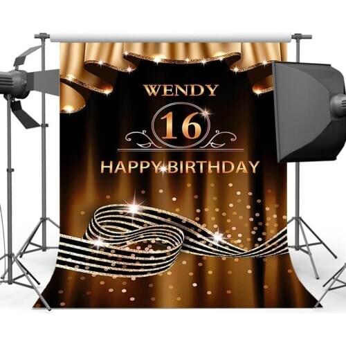 Neoback Happy Birthday Curtain Photography Background Bokeh Shining Khaki Party Photo Backdrop for Photo Studio