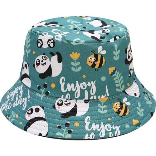 Doube Wared Bucket Hat Outdoor Panda pictures Sports Women Cotton Hats Hip Hop Cap Summer Soft Fishing Sun Hat Panama For Man