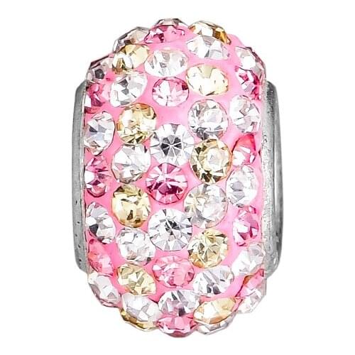 Fits for Pandora Charms Bracelets Beads with Pink Cubic Zirconia 925 Sterling Silver Jewelry Free Shipping