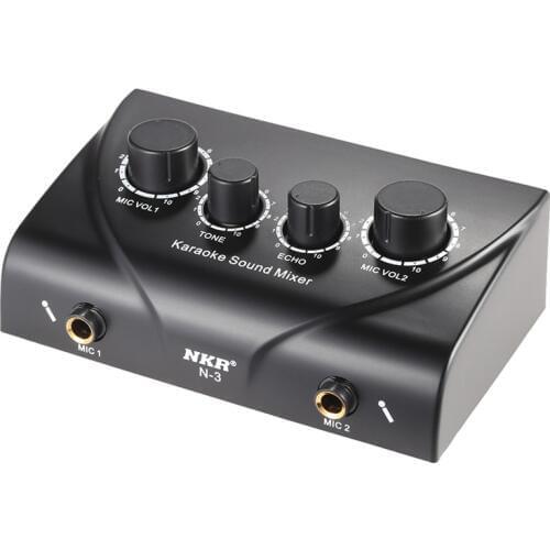 Portable Dual Mic Inputs Audio Sound Mixer For Amplifier & Microphone Karaoke Ok Mixer Black Us Plug