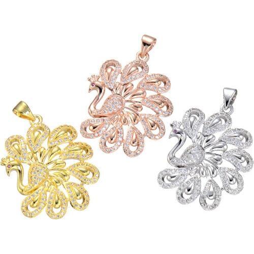 Supplies For Jewelry Wholesale Micro Pave Zircon Rhinestone Gold Peacock Pendants For Necklace Chain Jewellery Accessory