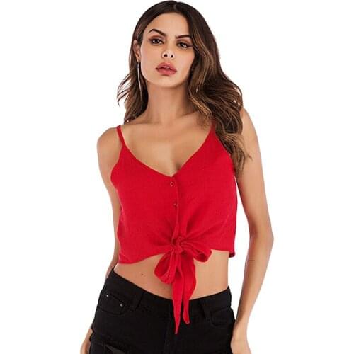Sexy Bandage Tops Women Button Sleeveless Crop Top Casual Vest Tank Shirt Blouse Tops