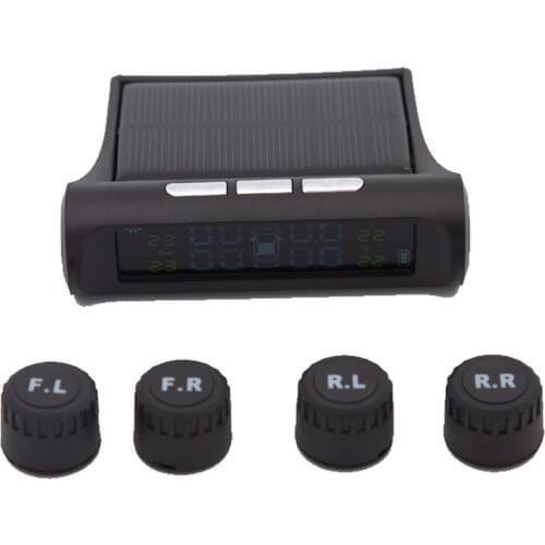 Solar TPMS Car Tire Pressure Alarm Sensor Monitor System LCD Display Auto Alarm Tool Wireless 4 external Sensor