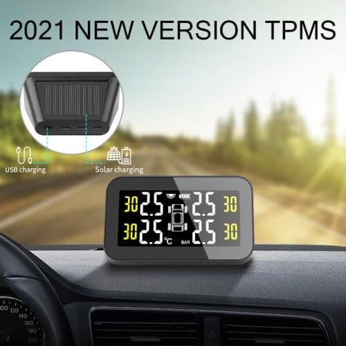 DveluckTPMS Solar Tire Pressure Monitoring System Big Screen Monitor with Internal External Sensor Digital and Temperature Alarm