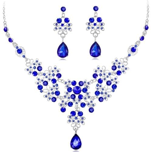 Multiple Colors Water Drop Wedding Bridal Formal Party Prom Jewelry Sets Crystal Rhinestone Brides Necklace Earrings Sets