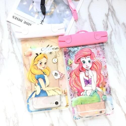 Mermaid Mickey Minnie SUP Waterproof Mobile Bags with Strap Dry Pouch Cases Cover for iPhone X 7 8P Samsung S9 S8 Snowproof Case