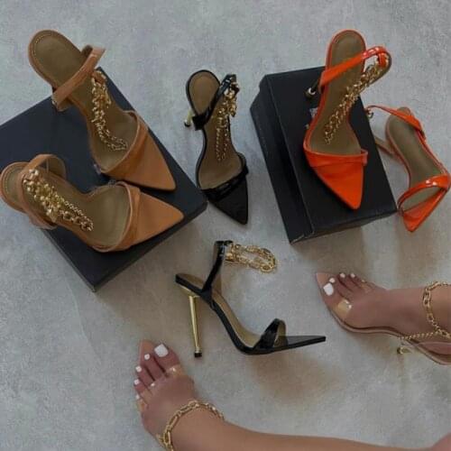 Women Shoes High Heels Chain Women Pumps Sandals Women Heels Sandals Women Summer Footwear Sexy Pointed Toe High-Heeled