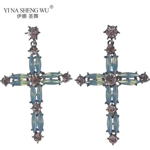 Bohemian Crystal Cross Drop Earrings Women Vintage Punk Long Dangle Earrings Jewelry Femme Luxury Rhinestone Earrings Women New