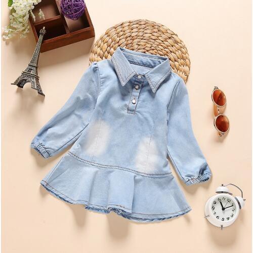 1-4T Chumhey Baby Girls Dress Summer Girl Jeans Dresses Long Sleeves Cotton Outerwear Toddler Clothes Kids Clothes Bebe Clothing