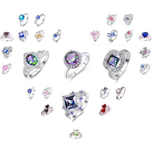 Lingmei New Fashion Gorgeous Wedding Rings Multi Zircon Silver Color Ring Size 6 7 8 9 Elegant Vintage Jewelry Gifts