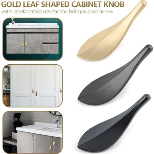 1PC Durable Nordic Style Solid Brass Gold Leaf Shaped 32mm Cabinet Knob Door Pulls Furniture Handles Knob