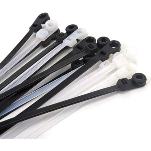 100PCS 4x150/4x200mm Nylon cable zip ties with screw hole Mount Self locking Loop Wrap Bundle Ties Straps