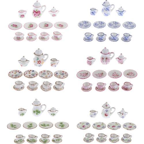 15PCS 1/12 Miniature Dollhouse Flower Patten Porcelain Coffee Tea Cups Ceramic Tableware Dollhouse Kitchen Accessories