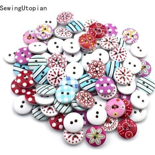 50PCS 15MM Wooden Buttons for Handmade Craft Fit Wood Sewing and Scrapbooking Accessories 2 Holes Wood Button