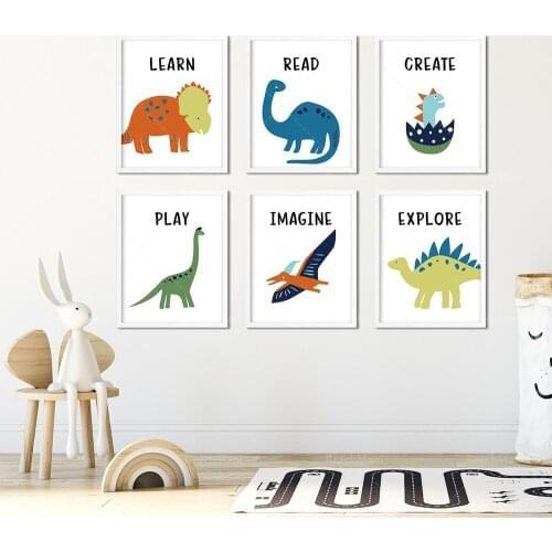 6 pieces of playroom dinosaur prints, playroom wall decoration, dinosaur wall art, nursery prints, playroom posters, creation, l