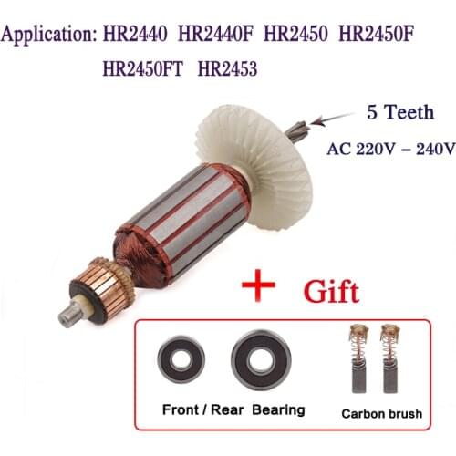 AC220-240V 5 Teeth Drive Shaft Hammer Armature Rotor for Makita HR2440 HR2440F HR2450 HR2451 HR2450F HR2450FT HR2453 Engine