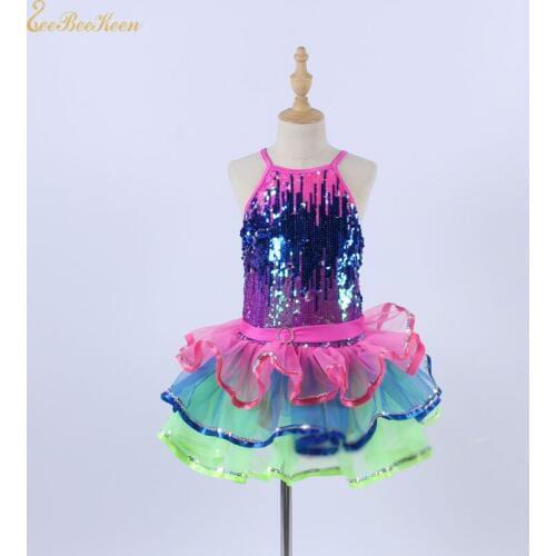 Ballerina Contrast Sequins Performance Dance Dress Girl Tutu Ballet Dress Children Professional Sequin Ballet costume For Women