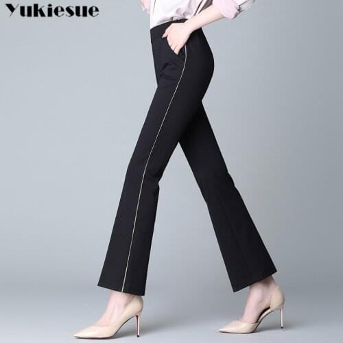 Side stripe flare pants for women with high waist OL office womens pants capris bell bottom pants female trousers Plus size