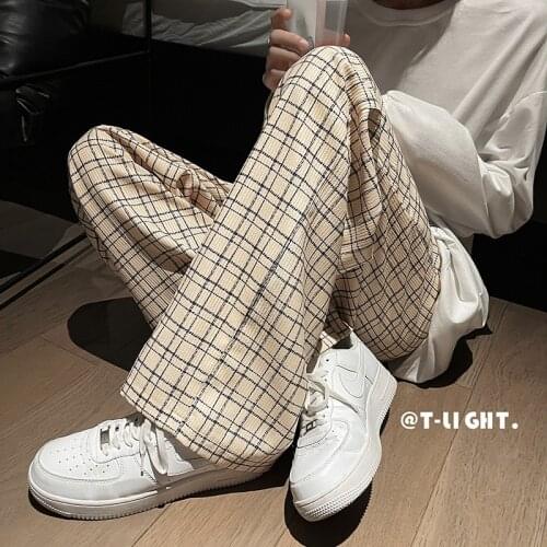 Autumn Winter Corduroy Plaid Pants Men Fashion Apricot Hip Hop Straight Pant Joggers Male New Casual Streetwear Trousers Black