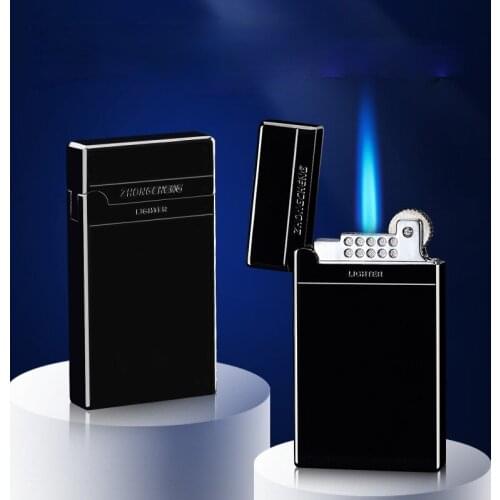 Boutique Grinding Wheel Straight Lighter Metal Windproof Blue Flame Inflator Smoking Accessories for Weed Cool for Men Gift