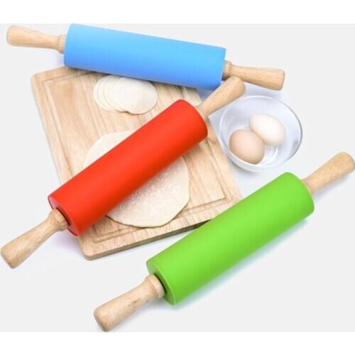Wooden Rolling Pin Baking Silicone Mat For Dough Rolling Mat Fondant Roller Pin Cake Roller Pastry Kneading Tool Dough Roller