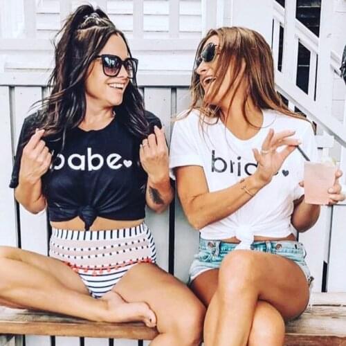 Babe Bride 100% Cotton T-shirt Funny Summer Bachelorette Party Tshirt Cute Womens Wedding Bridesmaid Team Tee Shirt Top Femme