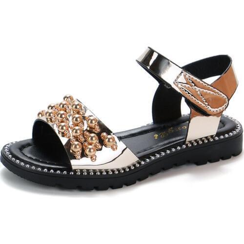 2020 New Fashion Beaded Girl Sandals For Big Kids Summer Beach Sandals Princess Childrens Flat Shoes 4 5 6 7 8 9 10 11 12 Year