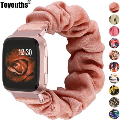 Elastic Fabric Bands for Fitbit Versa Women Girls Soft Woven Rubber Strap Replacement Scrunchies Band for Versa 2/Versa Lite