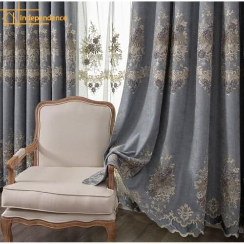 European High-end Embroidery Luxury Atmospheric Shading Curtain Finished Custom Chenille Curtains for Living Dining Room Bedroom