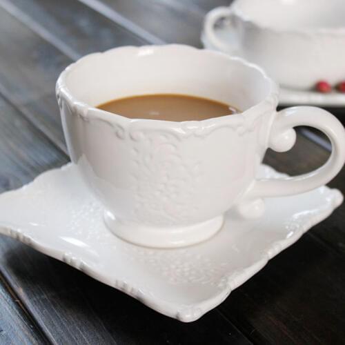 Brand high quality western cups+saucer set with double ears handgrip white ceramic afternoon milk tea coffe cups tray drinkware