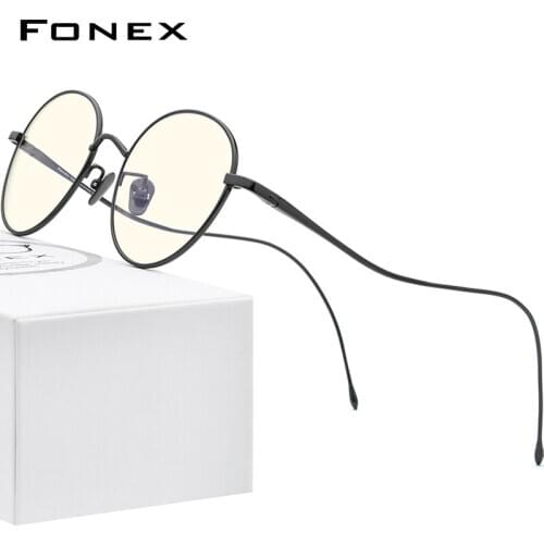 FONEX Blue Light Blocking Glasses Women 2020 New Vintage Round Anti Antiblue UV Ray Computer Pure Titanium Eyeglasses Men FAB017