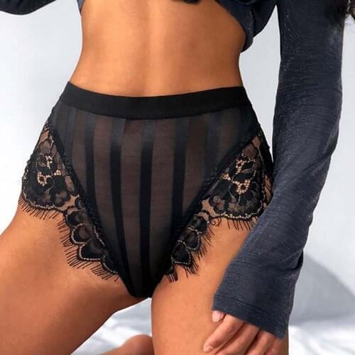 Hot Sexy Female High Waist Lace Transparent Womens Underpants Hollow Out Seamless Panties Thongs Fitness Briefs String