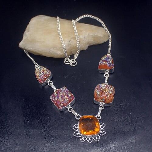 Hermosa Jewelry Natural Origin Titanium HoneyTopaz Silver Color Women Ladies Gifts Pendant Necklace Chain 47cm 20213411